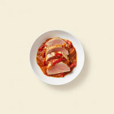 Thon frais mi-cuit à la basquaise